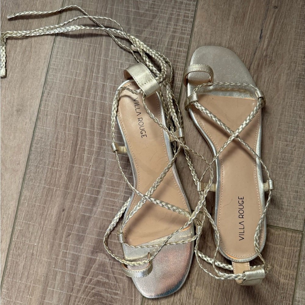 NWOT Villa Rouge Gold Braided Wrap Sandals